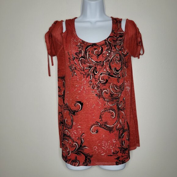 Y2k maurices black red cyber emo party mcbling grunge tie sleeve top large - Picture 1 of 9